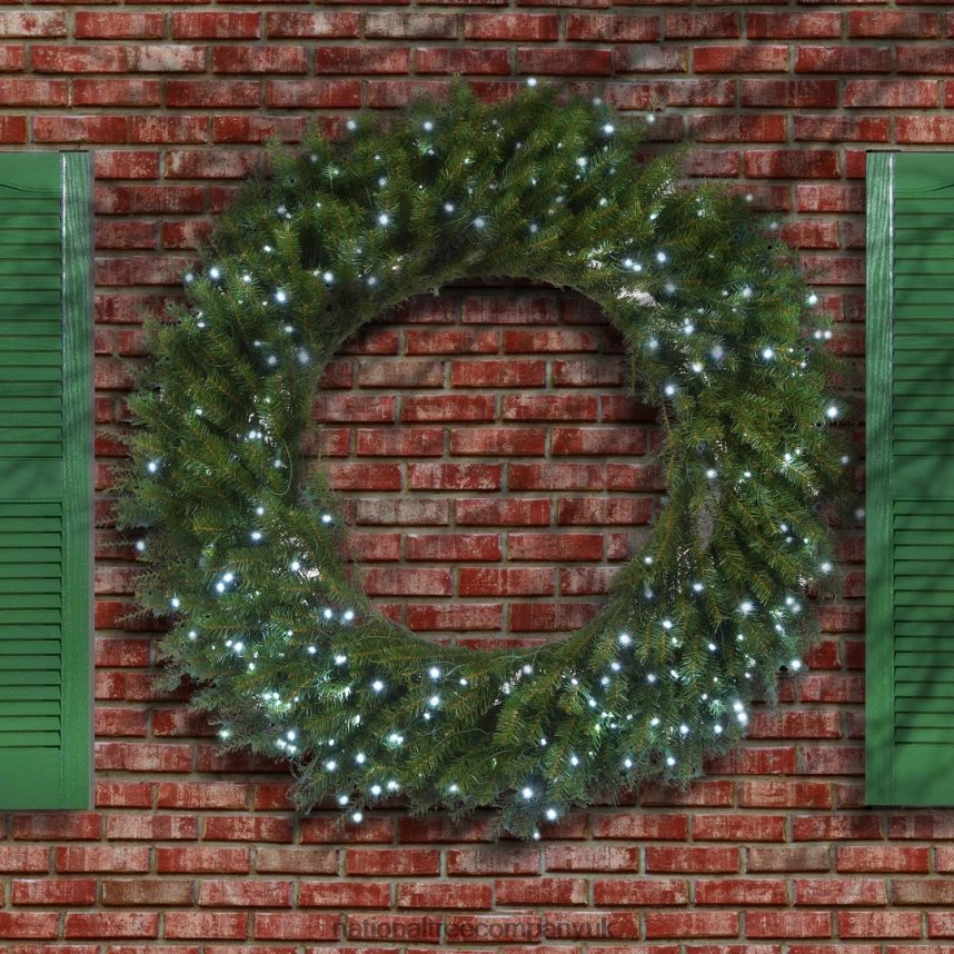 Greenery | National Tree Company 48\ Memory-Shape Norwood Fir Wreath with White LED Lights F2L4F276